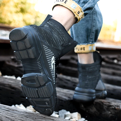 Men Fashion Steel Toe Fly Knitting Boots, Safety Boots Calceus Wild detail Image