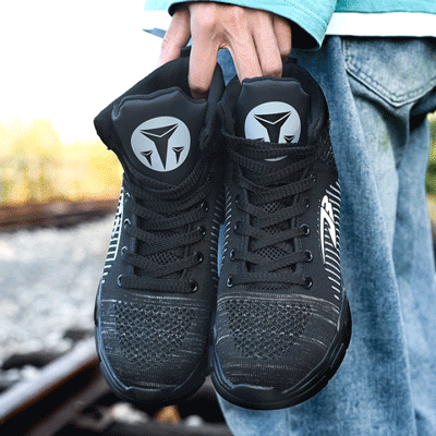 Men Fashion Steel Toe Fly Knitting Boots, Safety Boots Calceus Wild detail Image